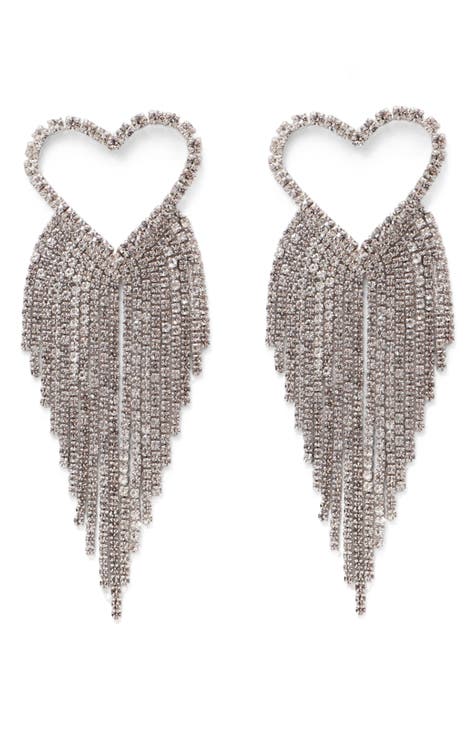 Silver 1 Embellished Crystal Heart Drop Earrings