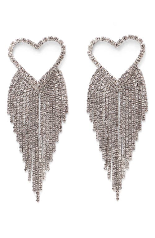 Glamour Heart Crystal Fringe Drop Earrings in Silver