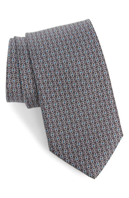 Click to view more detailed imagery on our partner's website Salvatore Ferragamo Enne Gancini Print Silk Tie In F. Grigio