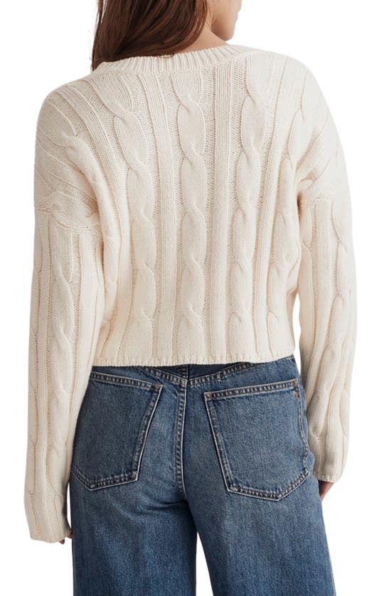 Madewell Cable Knit V-neck Crop Sweater In Antique Cream