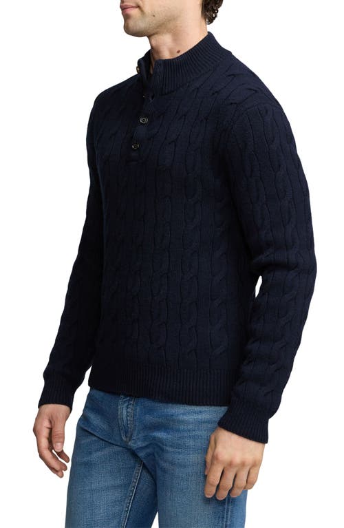 Shop Ralph Lauren Purple Label Cabled Cashmere Henley Sweater In Classic Chairman Navy