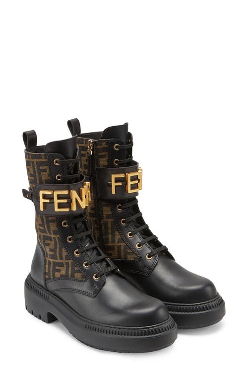 Shop Fendi Graphy Biker Boot In Black/brown