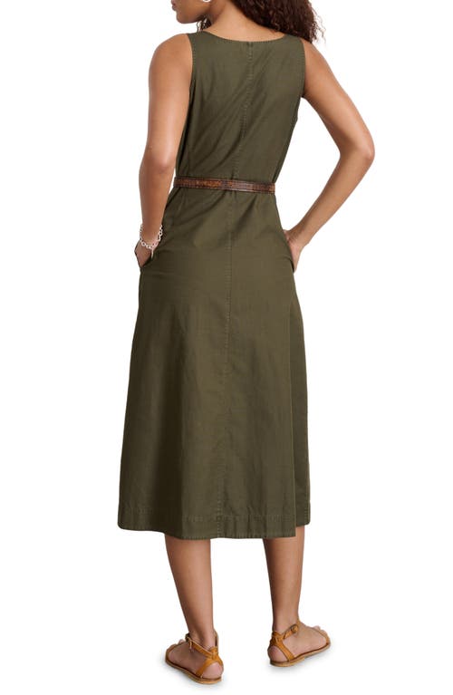 Shop Alex Mill Piper Square Neck Cotton Blend Midi Dress In Military Olive