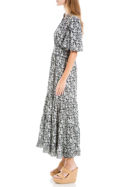 Shop Max Studio Floral Tiered Maxi Dress In Black/ivory Dsy Drps