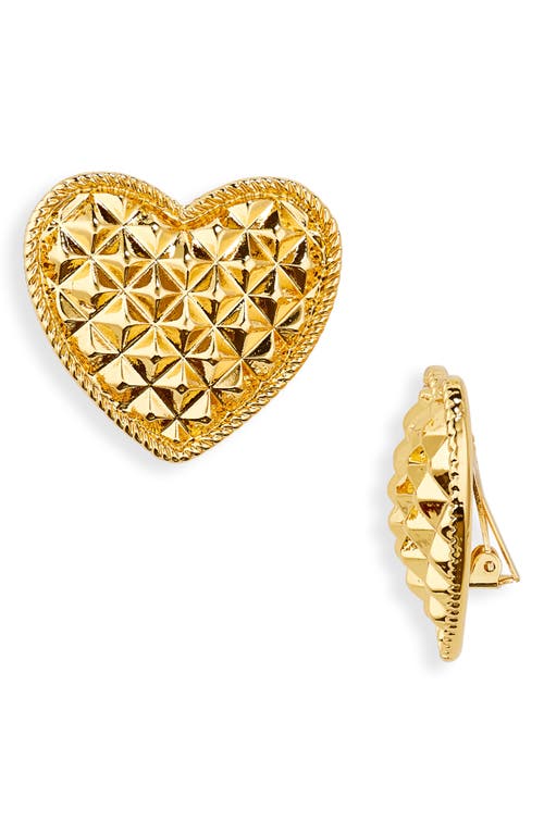 Moschino Morphed Heart Raised Clip-On Earrings in Shiny Gold at Nordstrom