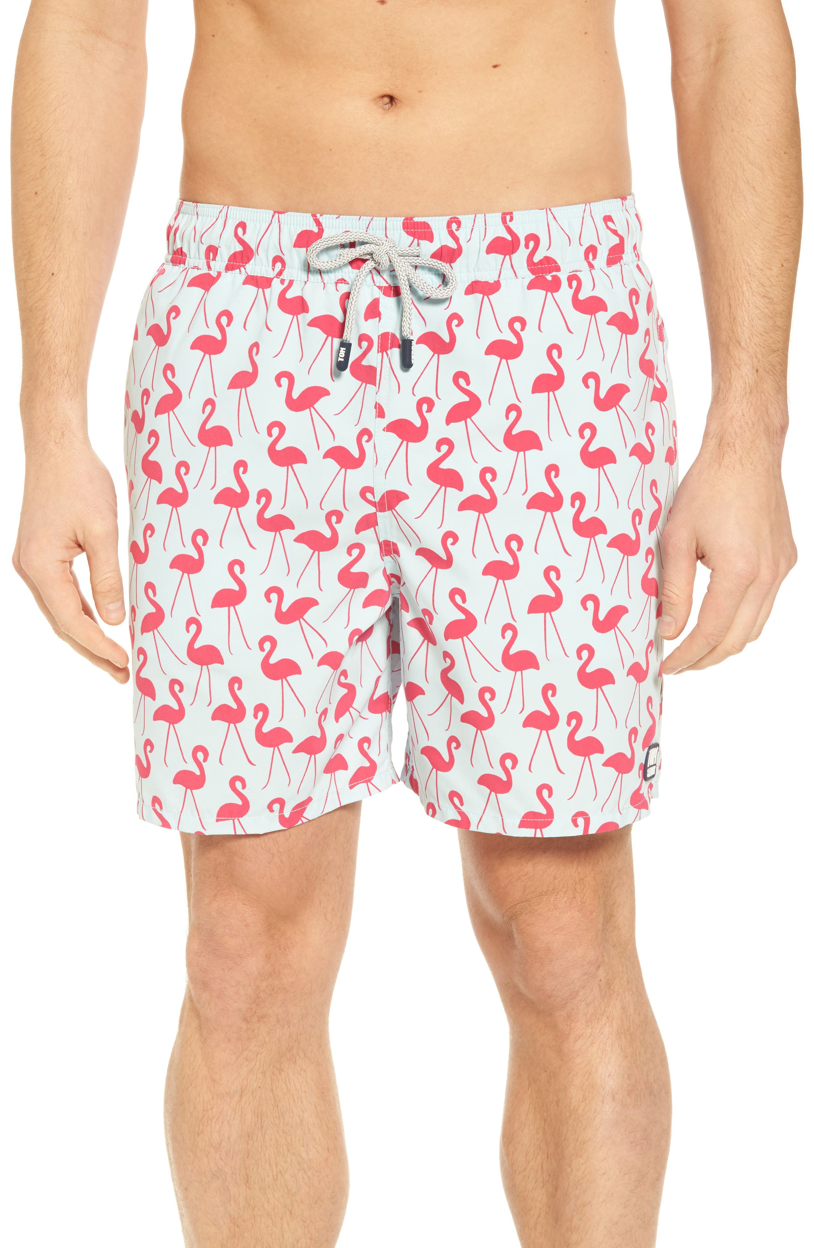 Tom & Teddy Flamingo Print Swim Trunks, Pink