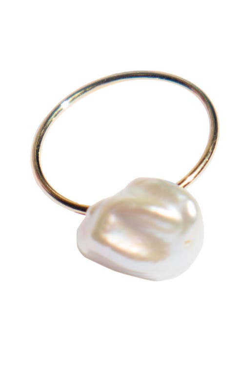 Seree Imogen Pearl Skinny Gold Ring In White