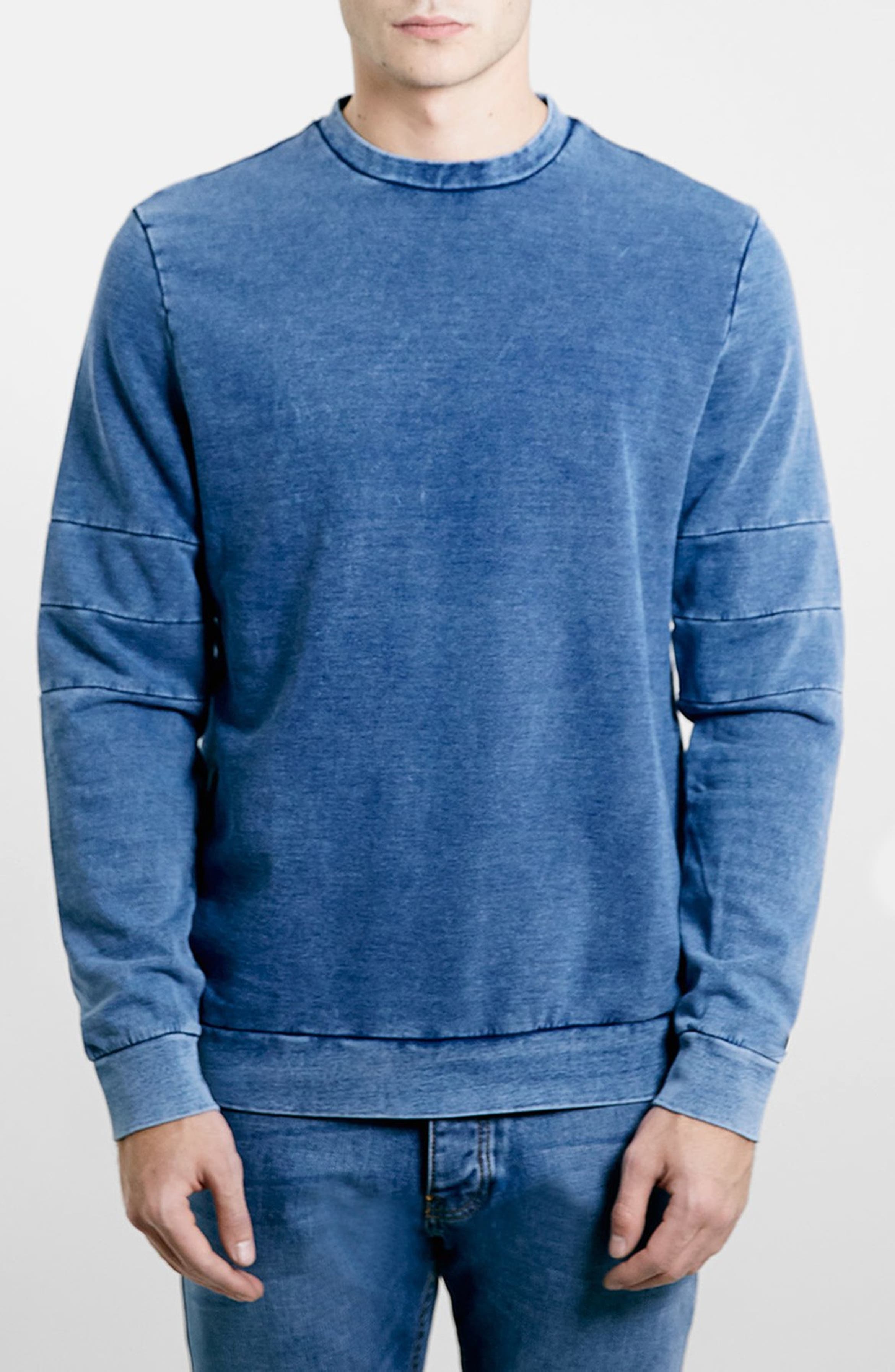 Topman Indigo Panel Crewneck Sweatshirt | Nordstrom