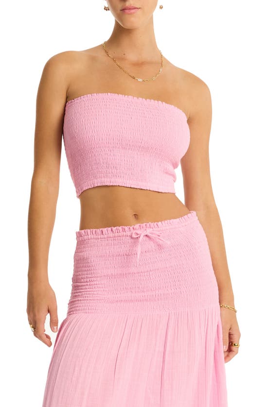 Shop Sea Level Sunset Strapless Cotton Gauze Cover-up Top In Pink