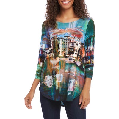 Karen Kane Print Shirttail Tee, Blue