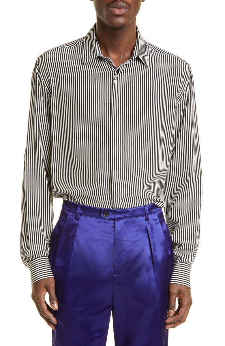 Saint Laurent Stripe Button-Up Silk Shirt | Nordstrom