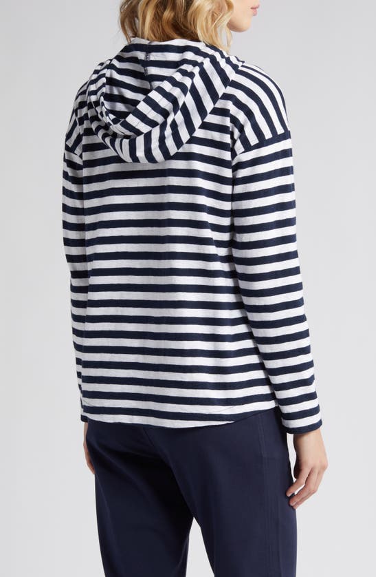 Shop Caslon (r) Organic Cotton Hoodie In Navy Blazer White Charm Stripe