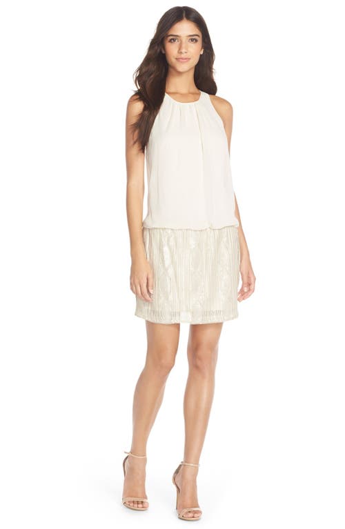 Aidan Mattox Aidan By  Chiffon & Beaded Mesh Blouson Dress In Champagne