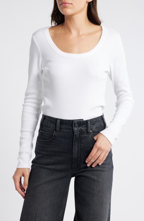 Treasure & Bond Scoop Neck Long Sleeve Cotton & Modal T-shirt In White