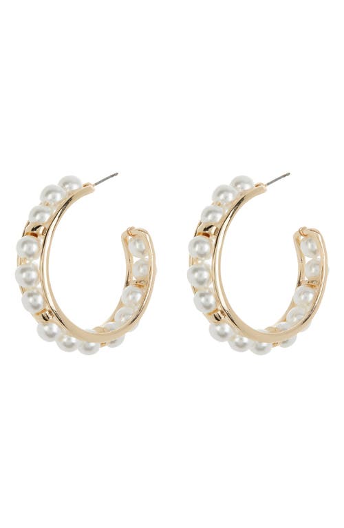 Shop Melrose And Market Imitation Pearl Wire Wrap Hoop Earrings In Goldtone/imitation Pearl