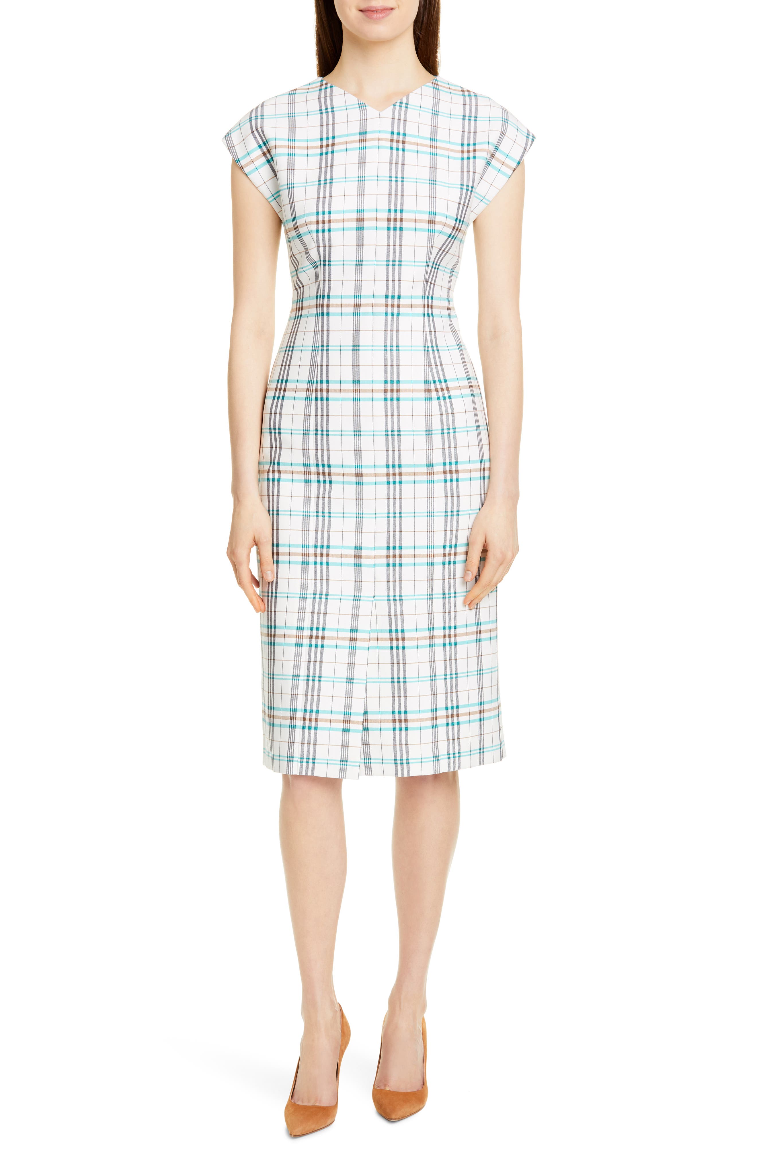 Boss Daela Plaid Stretch Cotton Dress, White