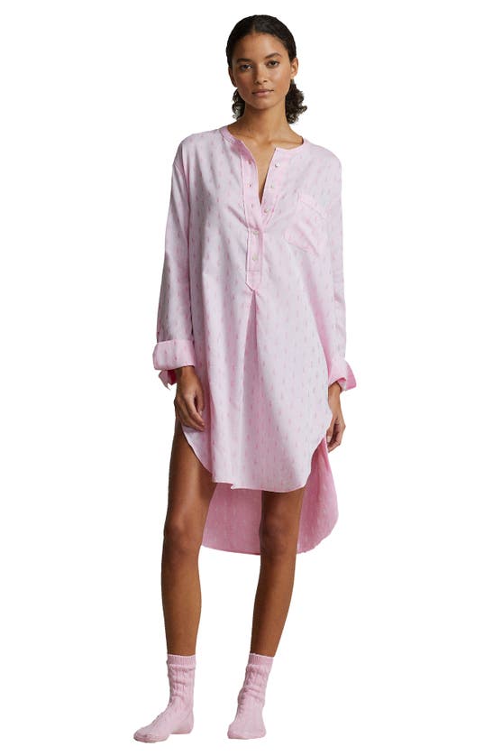 Shop Polo Ralph Lauren Logo Long Nightshirt In Prism Pink