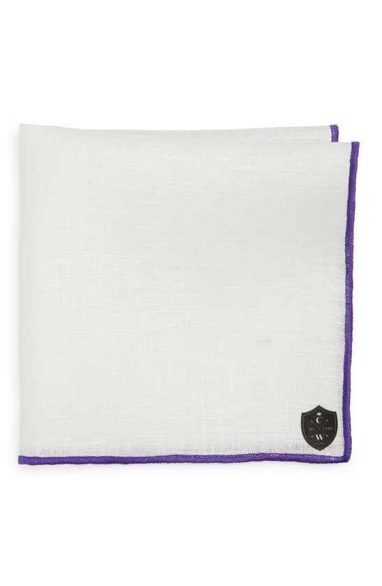 Shop Clifton Wilson White Linen Pocket Square With Purple Trim