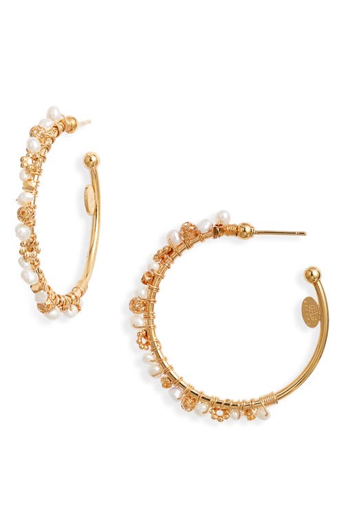 Gas Bijoux Callie Beaded Hoop Earrings in White/Gold at Nordstrom