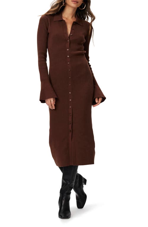 PAIGE Sundara Long Sleeve Organic Cotton & Silk Blend Rib Midi Dress in Chocolate Brown | Smart Closet PAIGE Sundara Long Sleeve Organic Cotton & Silk Blend Rib Midi Dress in Chocolate Brown | Smart Closet