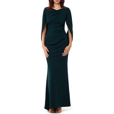 Betsy & Adam Drape Back Scuba Crepe Gown, Green