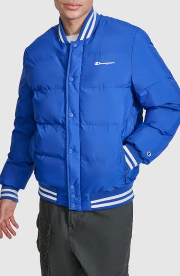 Champion Varsity Quilted Bomber Jacket In Surf The Web