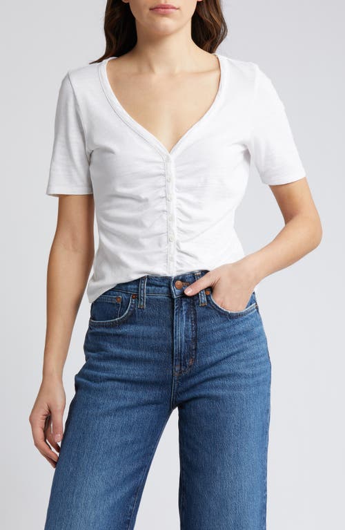 Carlotta Gathered Button-Up Top in Optic White