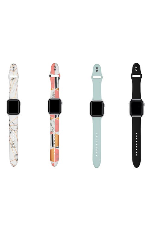 Shop The Posh Tech Assorted 4-pack Silicone Apple Watch® Watchbands In Marble/coral/seafoam