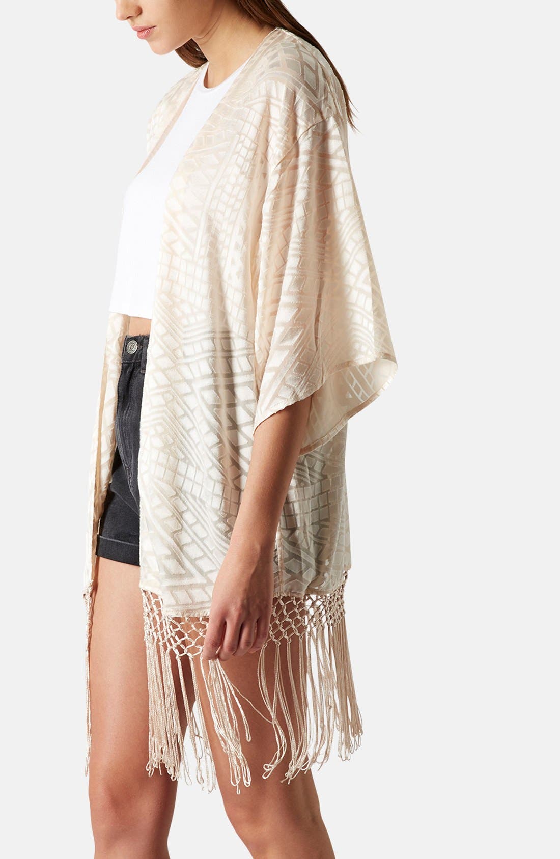 Geo Pattern Fringe Kimono Cardigan Nordstrom