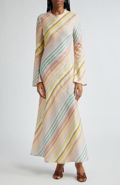 Zimmermann Halliday Stripe Bias Cut Long Sleeve Linen Maxi Dress Multi at Nordstrom,