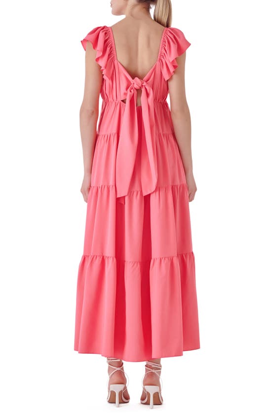 Shop Endless Rose Ruffle Bow Tiered Maxi Sundress In Pink