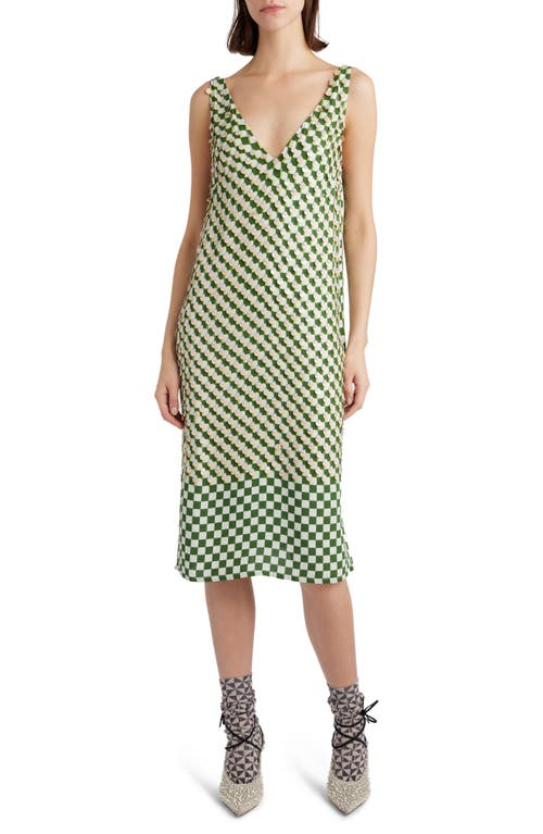 Dries Van Noten Paillette Warped Check Shift Dress Green at Nordstrom, Us