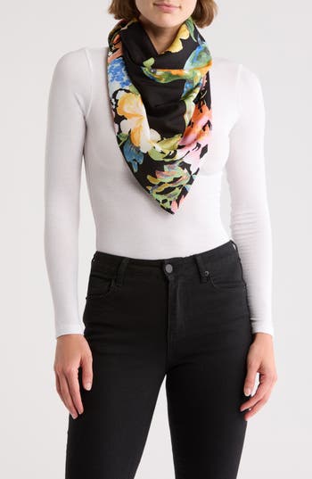 Vince Camuto Hummingbird Print Square Scarf In Black