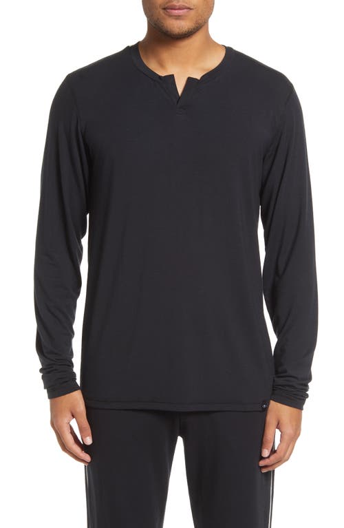 BEDFELLOW Long Sleeve Pajama Henley in Midnight Black