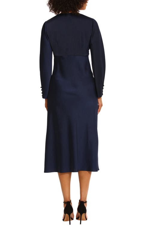 Maggy London Twist Neck Long Sleeve Midi Dress In Twilight/navy