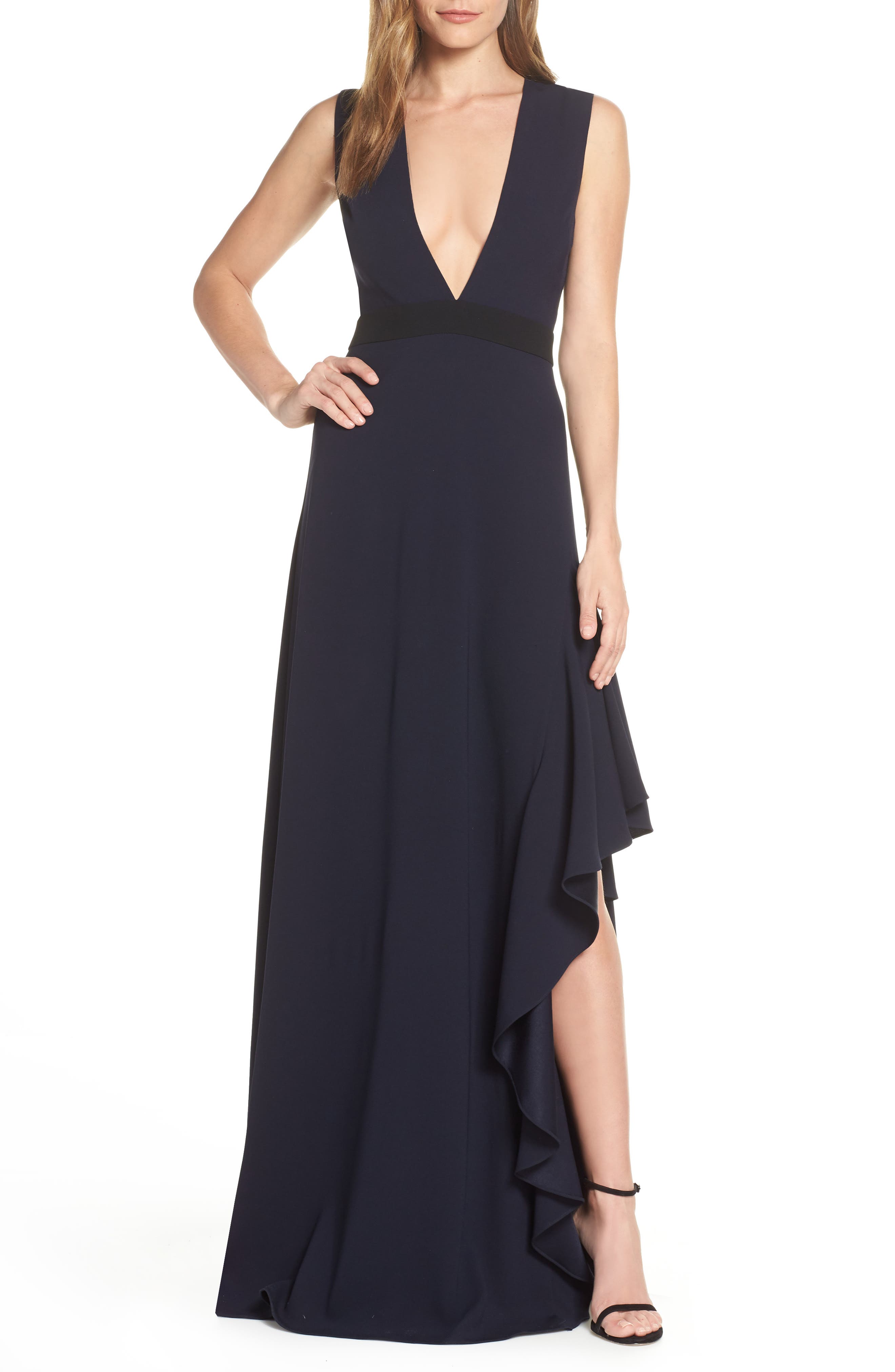Ml Monique Lhullier Sleeveless Crepe Gown, Blue
