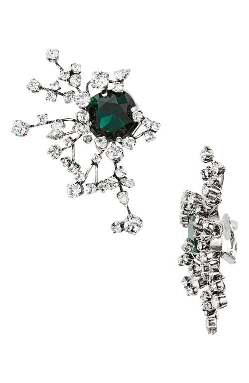 Saint Laurent Asymmetric Constellation Crystal Clip-On Earrings in Dark Green/Oxidized at Nordstrom