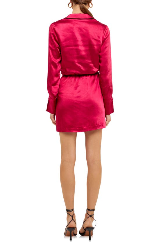 Endless Rose Long Sleeve Satin Minidress In Berry