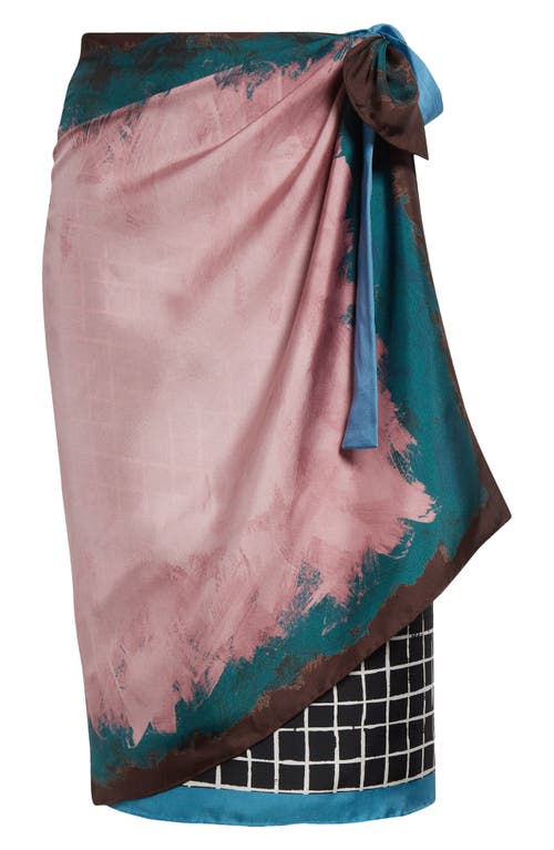 Dries Van Noten Womens Dessin B Abstract-print Wrap-front Silk Midi Skirt In Pink/teal