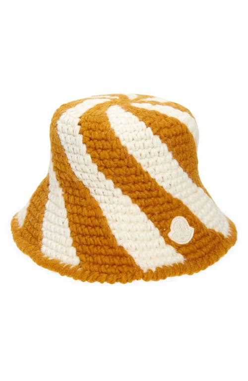 2 Moncler 1952 Stripe Logo Patch Knit Bucket Hat in Orange