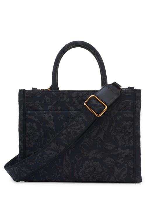 Shop Versace Barocco Athena Small Tote In Black/-gold