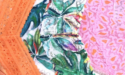 Hanky Panky Assorted 3-pack Low Rise Thongs In Pink/ivory Leaf/orange