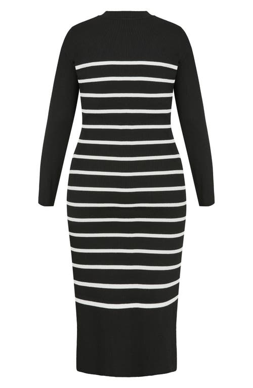 Shop City Chic Maddie Stripe Long Sleeve Rib Dress In Black/white Stripe