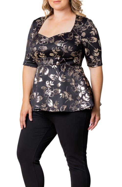 Shop Kiyonna Cherished Sweetheart Peplum Top In Gilded Noir