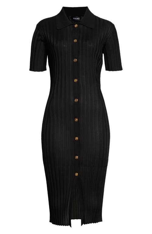 Versace Rib Midi Shirtdress In Black