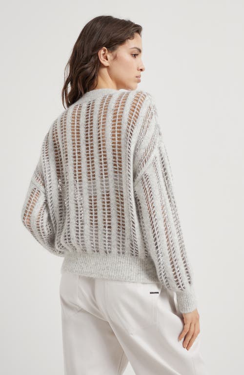 Shop Brunello Cucinelli Dazzling Net Sweater In Pearl Grey