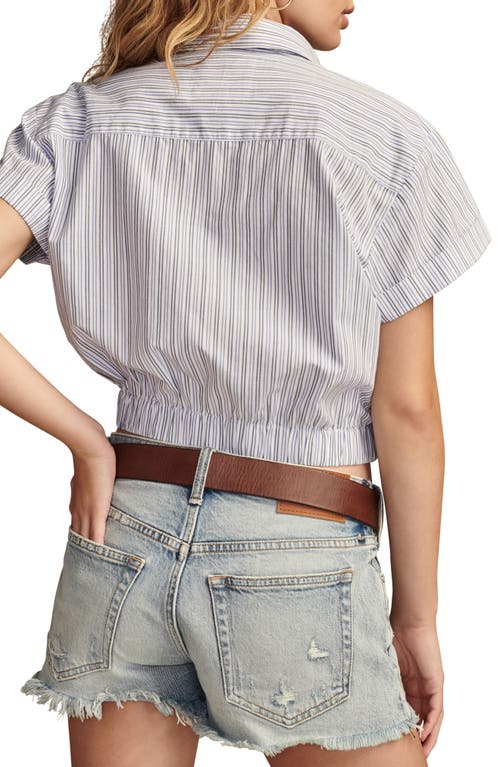 Shop Lucky Brand Twist Front Crop Button-up Shirt In Blue Multi Stripe