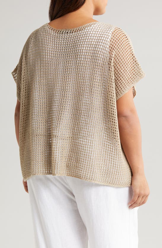 Shop Eileen Fisher Open Stitch Short Sleeve Organic Linen Sweater In Natural