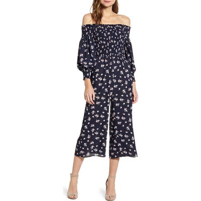 1.state Garden Sonne Off The Shoulder Jumpsuit, Blue