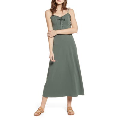 Love, Fire Lace Up Midi Dress, Green